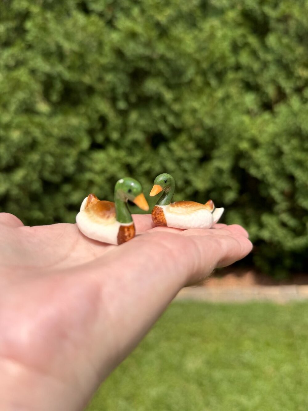 Vintage Mini Porcelain Mallard Duck Figurines Pair Cottage Decor